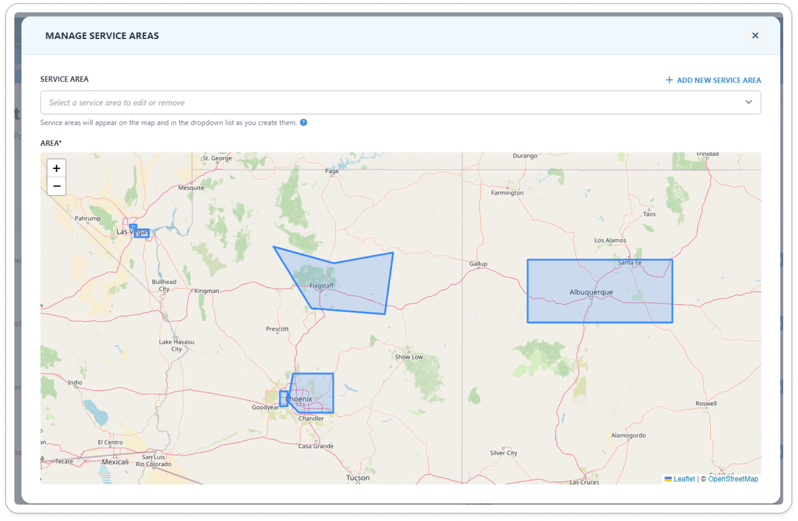 An image depicting Step 3 of setting up Service Areas in the Spectora Platform. 